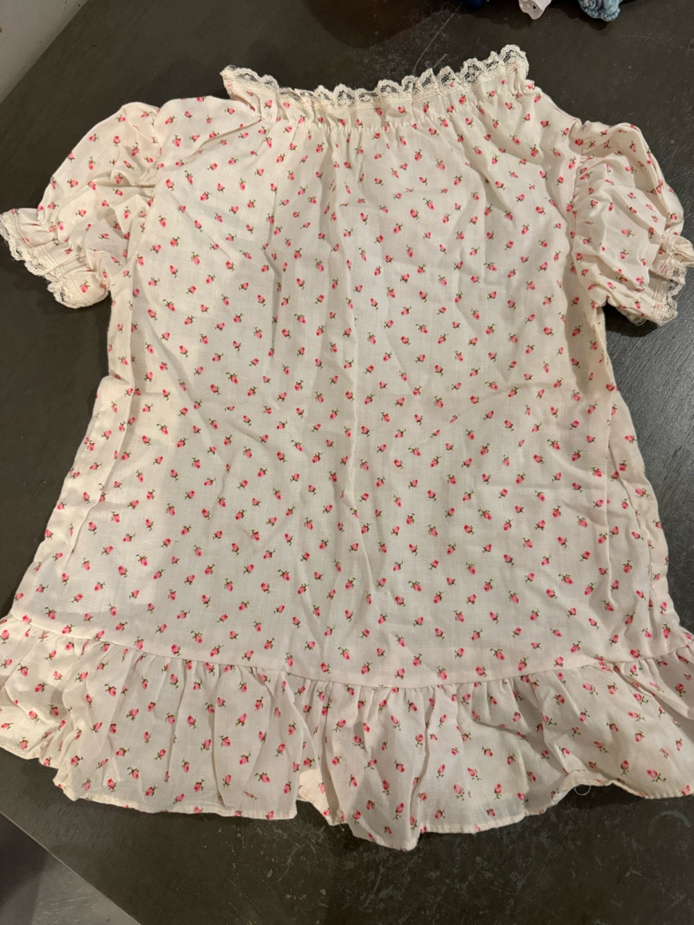 Vintage 1980s Cream Floral Ruffle Blouse with Pink Rose Print